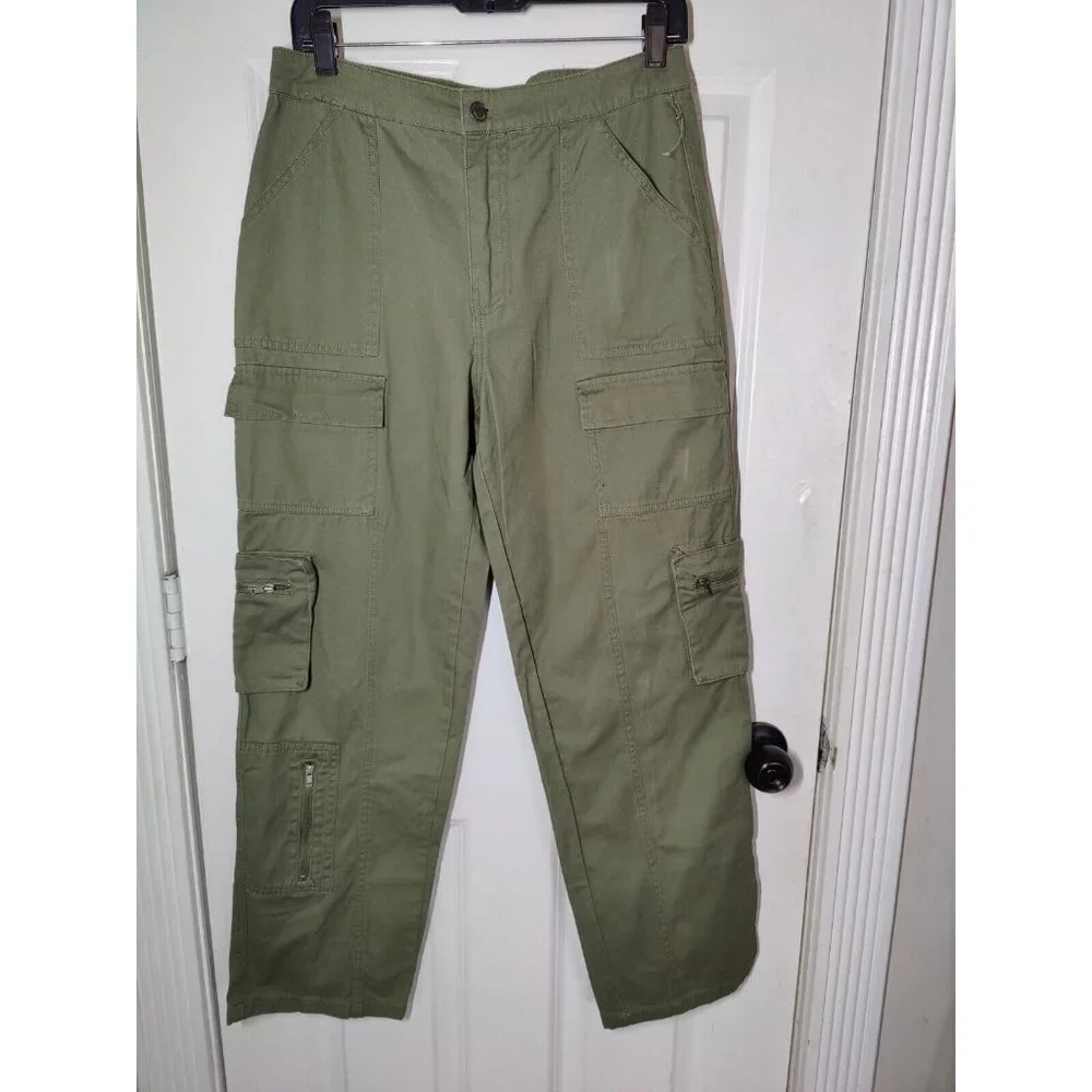 Cali 1850 Juniors Olive Green Cargo Zippered-Pocket Straight Leg‎ Pants 7 NWT - Picture 3 of 8